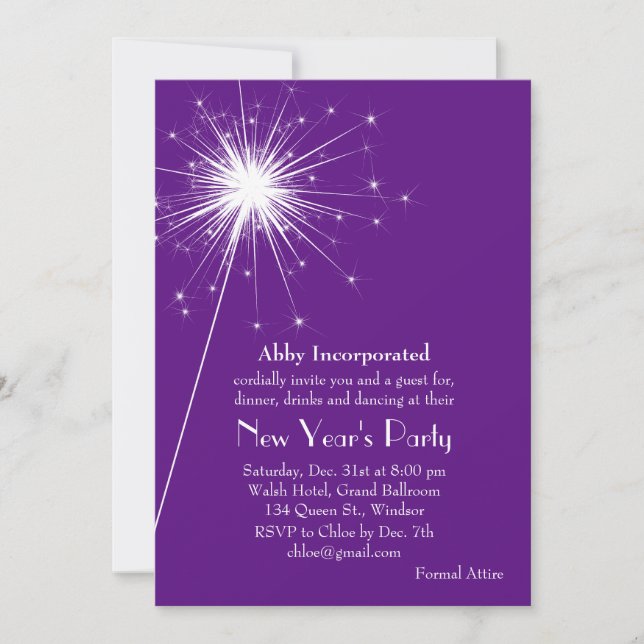 A Purple Sparkler New Year's Eve Party Invitation (Front)