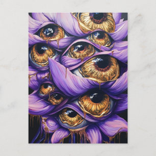 A Purple Surreal Flower With Golden Eyeballs Postcard