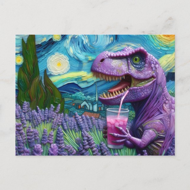 A purple T-Rex with lavender lemonade fantasy  Postcard (Front)