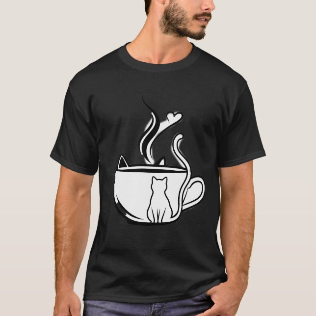 A Purr-fect Brew: Black & White Cat T-Shirt (Front)