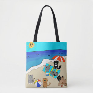 A Purrfectly Fun Day at the Beach Cute Cats  Tote Bag