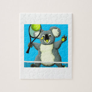 A puzzle of a koala playing tennis