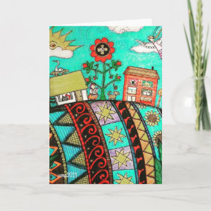 A Pysanka (Easter Egg) Village Angel Folk Art Card