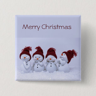 A quartet of snowmen 15 cm square badge