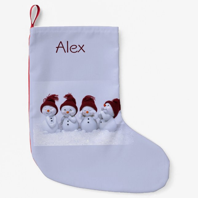 A quartet of snowmen small christmas stocking (Front)