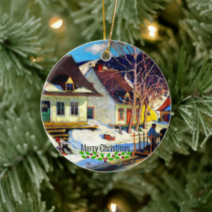 A Quebec Village Street by Clarence Gagnon Ceramic Ornament