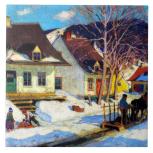 A Quebec Village Street  by Clarence Gagnon Ceramic Tile