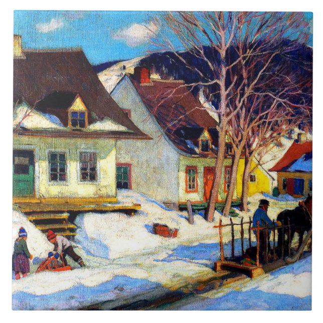 A Quebec Village Street  by Clarence Gagnon Ceramic Tile (Front)