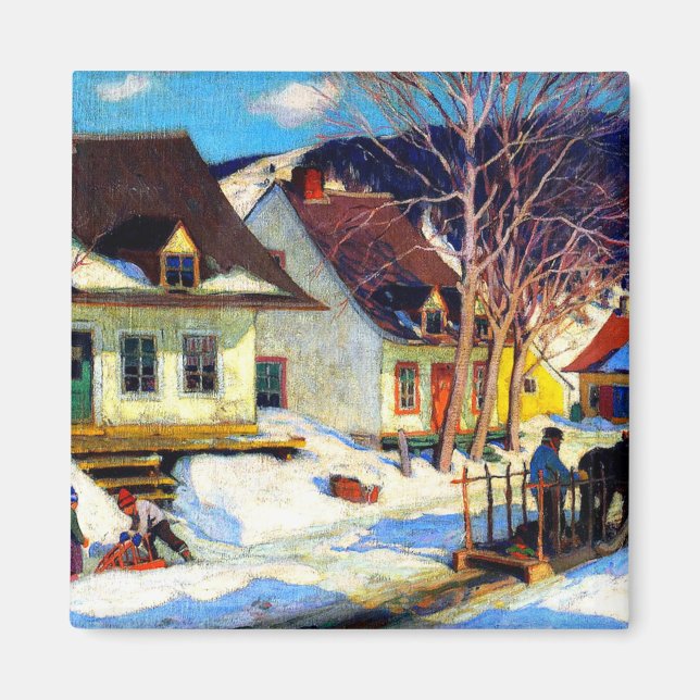 A Quebec Village Street - Clarence Gagnon artwork Magnet (Front)