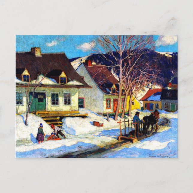 A Quebec Village Street - Clarence Gagnon artwork Postcard (Front)