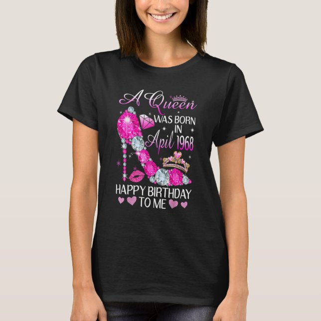 A Queen Was Born In April 1968 Sparkling Pink Clog T-Shirt (Front)