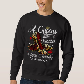 A Queen Was Born In December Retro Hearts Leopard  Sweatshirt