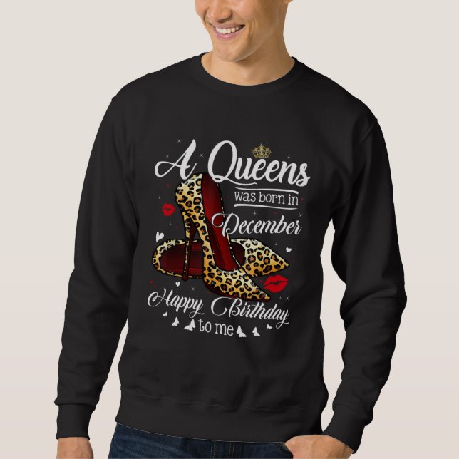A Queen Was Born In December Retro Hearts Leopard  Sweatshirt (Front)