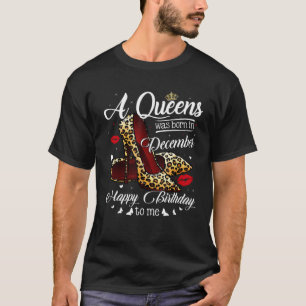 A Queen Was Born In December Retro Hearts Leopard  T-Shirt