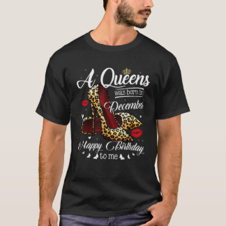 A Queen Was Born In December Retro Hearts Leopard  T-Shirt
