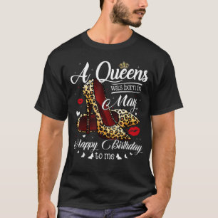 A Queen Was Born In May Vintage Butterfly Leopard T-Shirt