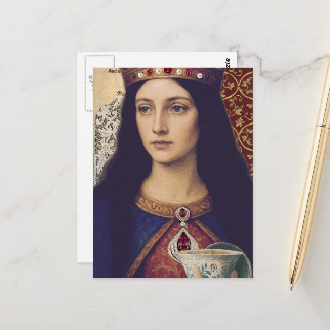 A Queen With Tea Mixed Media Collage Postcard (Front/Back In Situ)