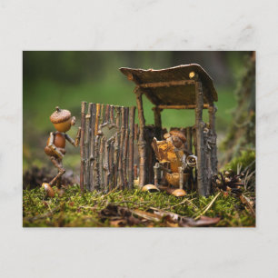 A queue for the toilet at the campsite postcard