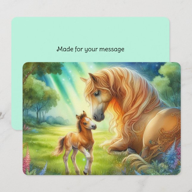 A Quiet Bond – Whimsical Mare and Foal Card (Front/Back)