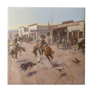 “A Quiet Day in Utica” by Charles M Russell Ceramic Tile
