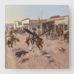 “A Quiet Day in Utica” by Charles M Russell Square Wall Clock