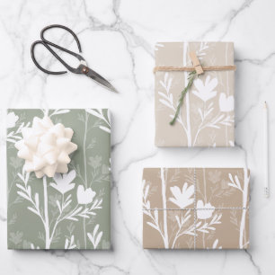 A Quiet Journey Earthy Soft Botanical Silhouettes Wrapping Paper Sheet