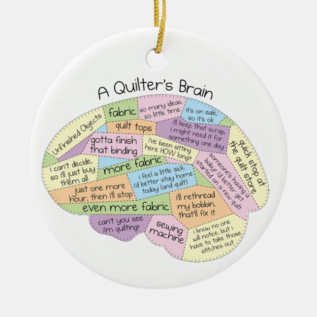 A Quilter’s Brain Ornament – Funny Quilting Gift (Front)
