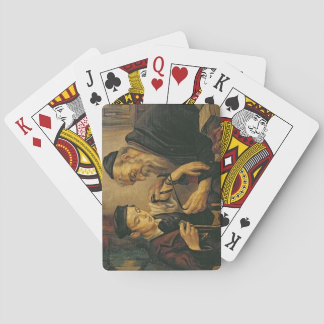 A Rabbi tying the Phylacteries to the arm of a boy Playing Cards (Back)