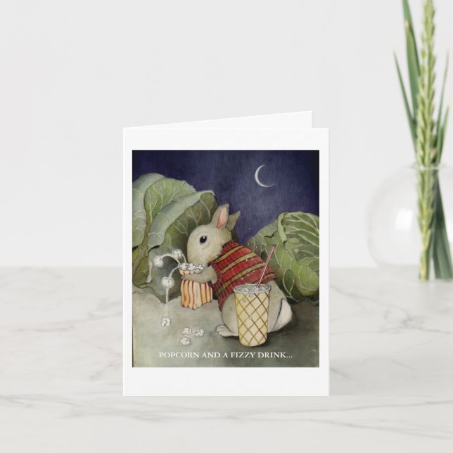 A rabbit enjoys a snack card (Front)