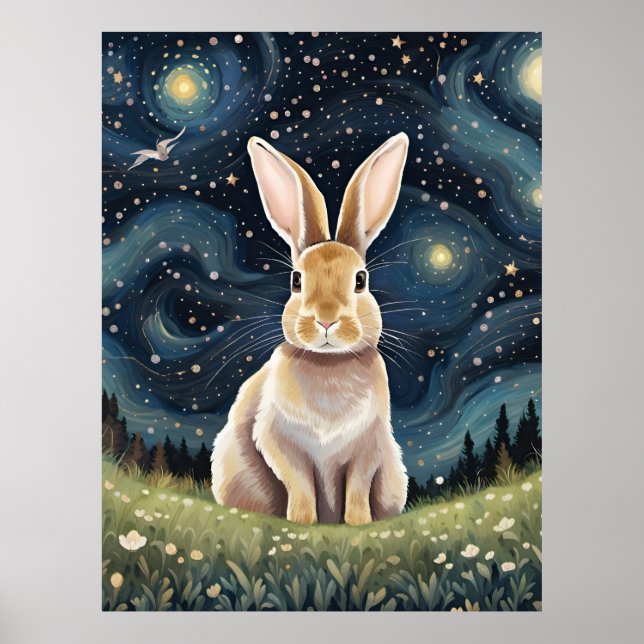 A Rabbit in The Starry Night Poster (Front)
