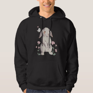 A rabbit with floppy ears in watercolour with a fl hoodie