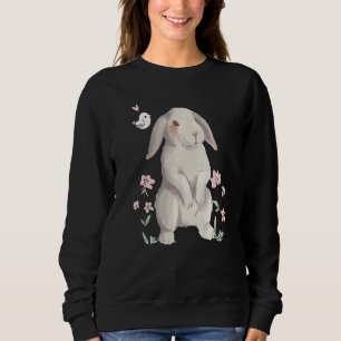 A rabbit with floppy ears in watercolour with a fl sweatshirt
