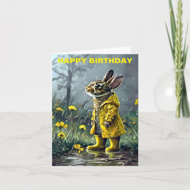 A Rabbit's Rainy Day Birthday Card (Front)