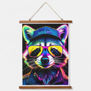 A racoon in glasses hanging tapestry