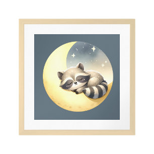 A Racoon Sleeping on the Moon! Cute Animal Kids Poster