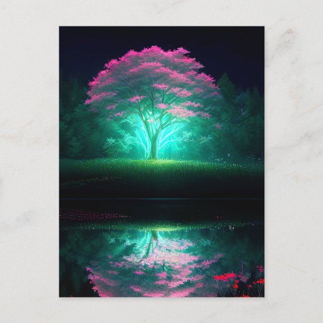 A Radiant Tree Bathed in Lake's Glow Postcard (Front)