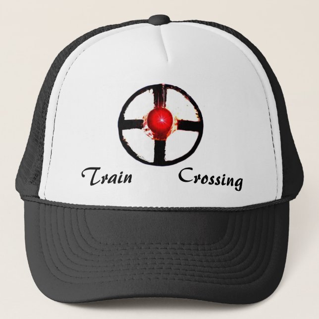 A Railroad Crossing Wig Wag Signal Trucker Hat (Front)