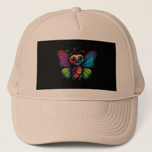 A rainbow-colored-butterfly trucker hat