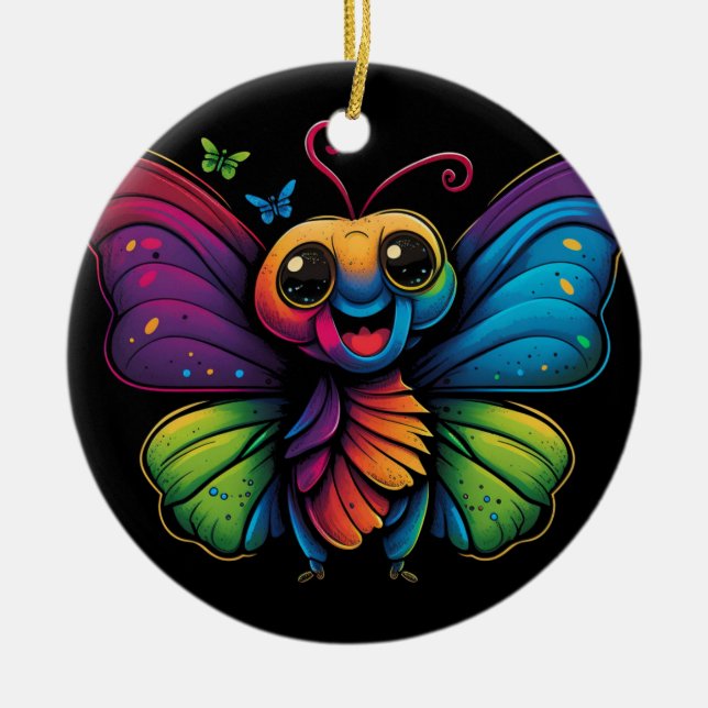 A rainbow-coloured-butterfly ceramic ornament (Front)