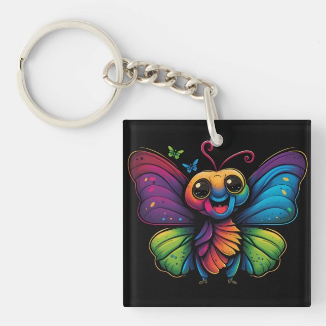A rainbow-coloured-butterfly key ring (Front)