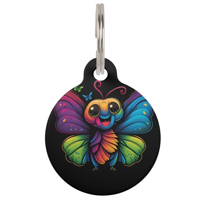 A rainbow-coloured-butterfly pet tag (Front)