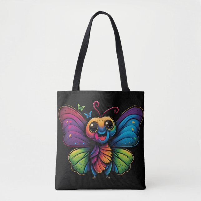 A rainbow-coloured-butterfly tote bag (Front)