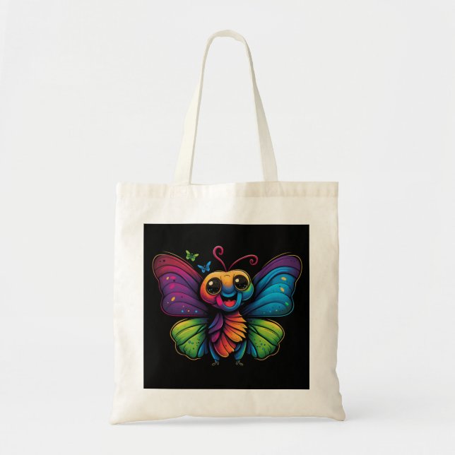 A rainbow-coloured-butterfly tote bag (Front)