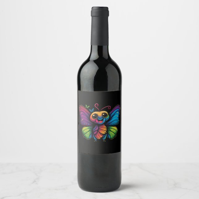 A rainbow-coloured-butterfly wine label (Front)