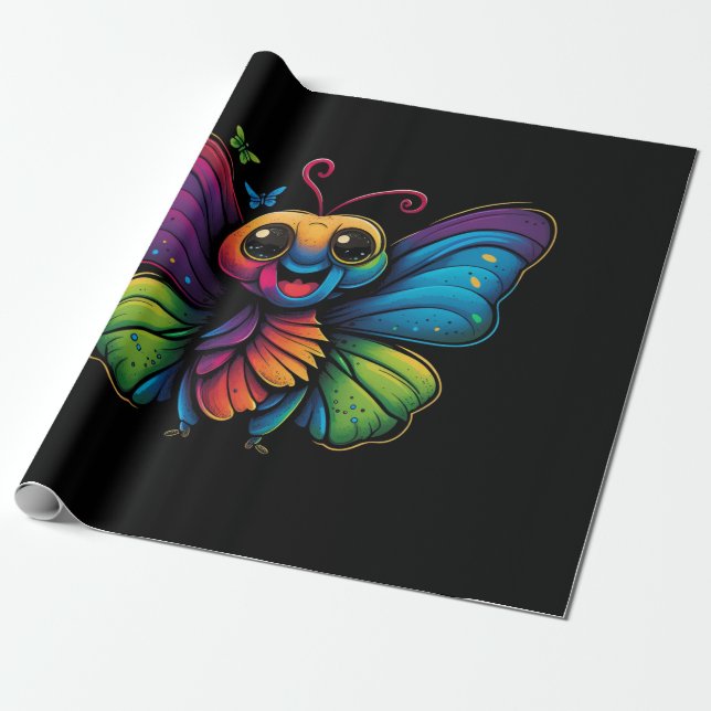 A rainbow-coloured-butterfly wrapping paper (Unrolled)