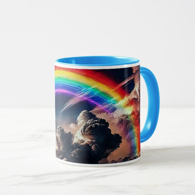 A rainbow in a stormy sky. mug (Front Right)