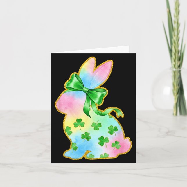 A Rainbow Rabbit With Green Bow And Shamrock St Pa Card (Front)
