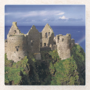 A rainbow strikes mediaeval Dunluce Castle Glass Coaster