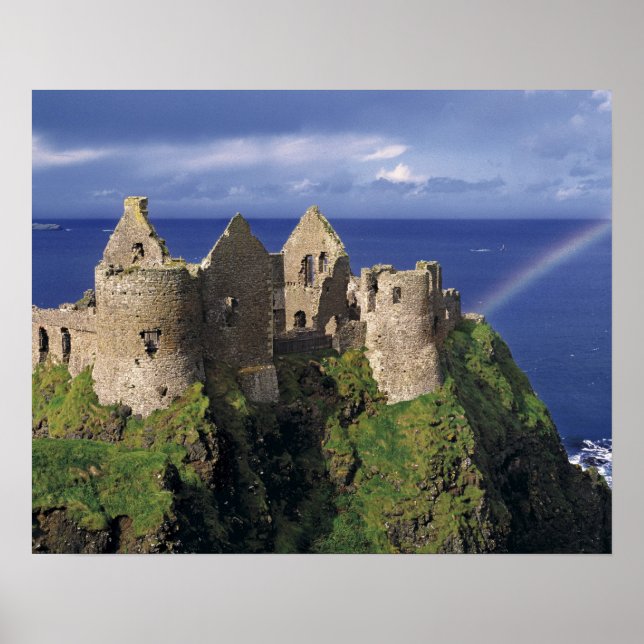 A rainbow strikes mediaeval Dunluce Castle on Poster (Front)