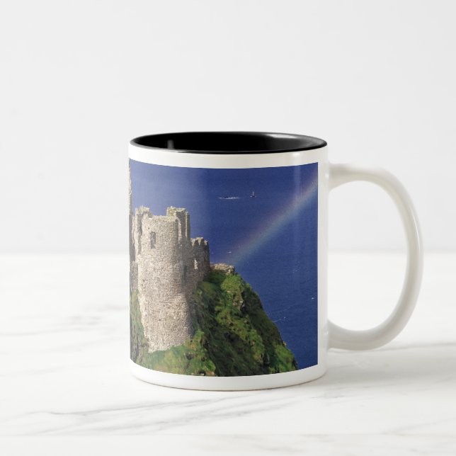 A rainbow strikes mediaeval Dunluce Castle on Two-Tone Coffee Mug (Right)